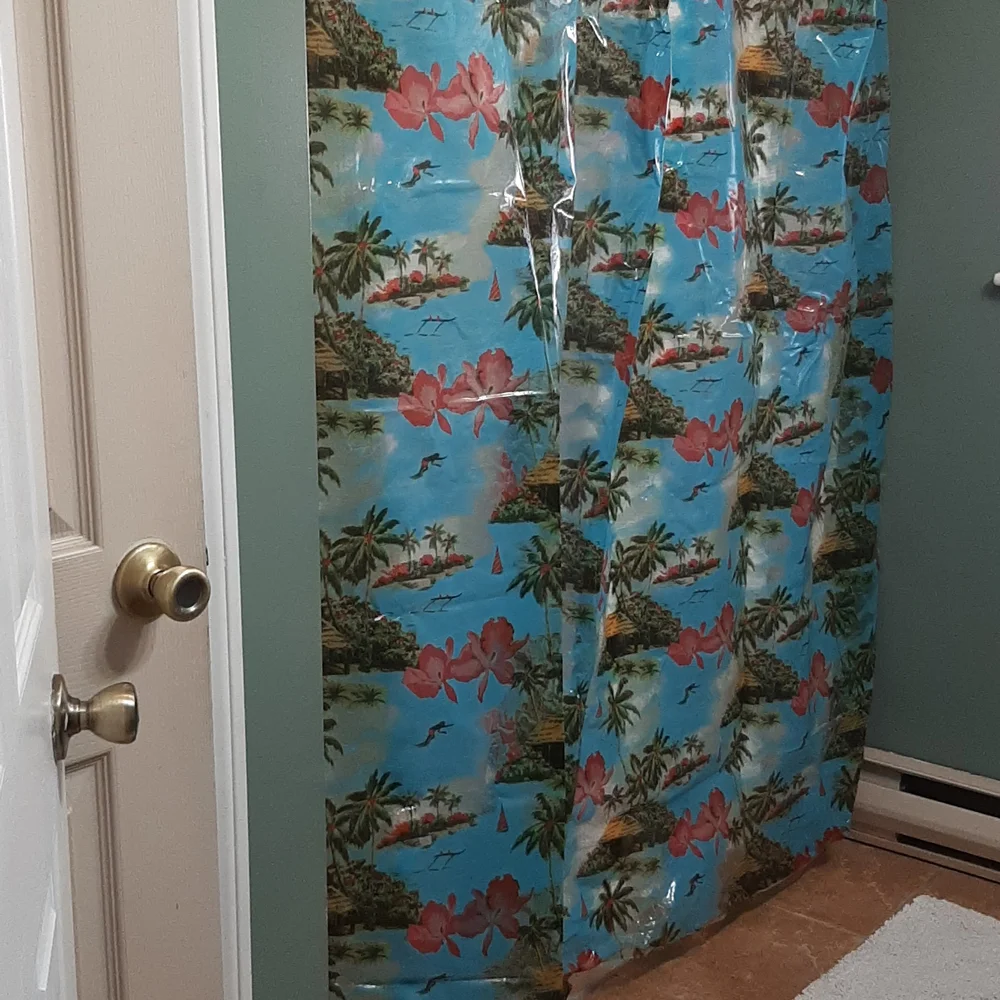 Pottery Barn tropical retro Hawaiian shower curtain